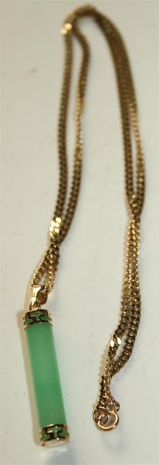 A 14ct gold mounted jade pendant on a 9ct gold chain(-)